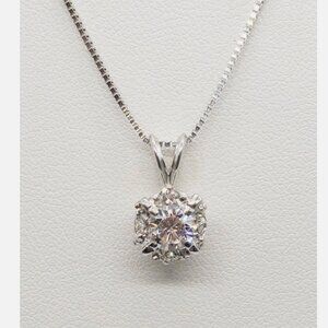 1ct SI1 VS2 G Diamond HALO 14k White Gold Necklace 18"